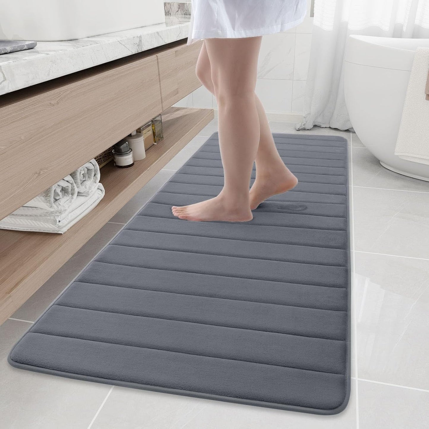 Memory Foam Bath Mat 70 X 24, Ultra Soft Absorbent Bathroom Rugs | Dark Grey, Machine Washable Quick Dry Bath Mats for Bathroom Floor, Shower and Tub, Home Decor Accessories