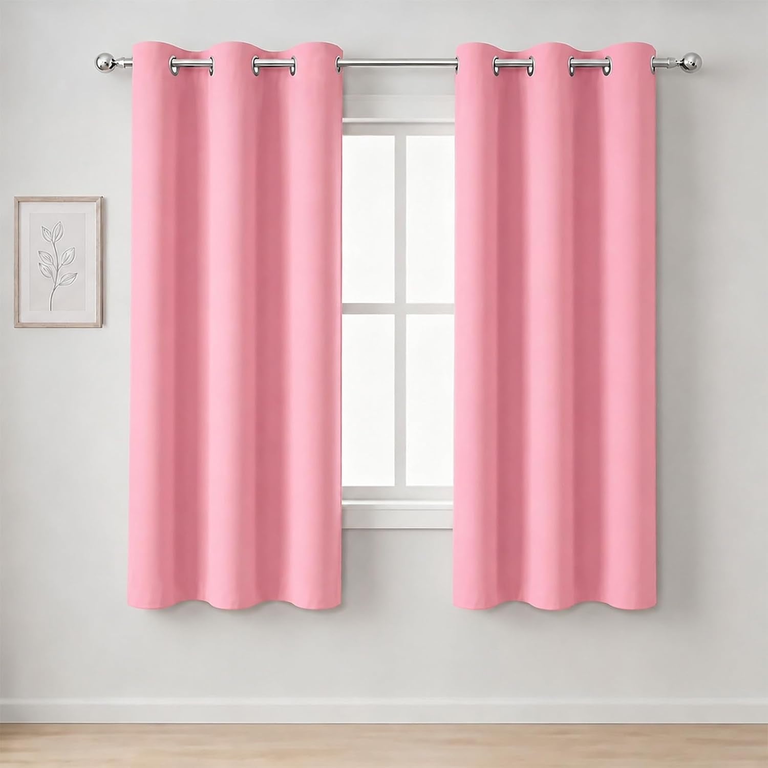 Baby Pink Blackout Curtains/42 X 63 Inch/Set of Two Panels Grommet Bedroom Curtains