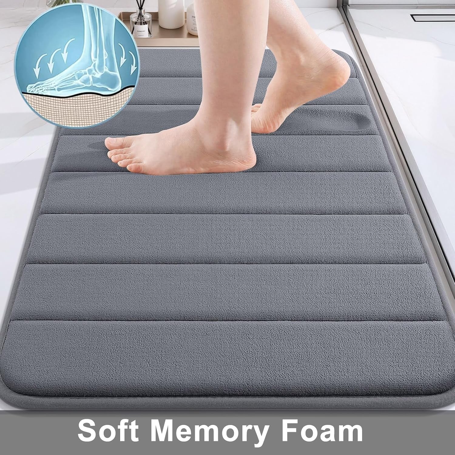Memory Foam Bath Mat 70 X 24, Ultra Soft Absorbent Bathroom Rugs | Dark Grey, Machine Washable Quick Dry Bath Mats for Bathroom Floor, Shower and Tub, Home Decor Accessories