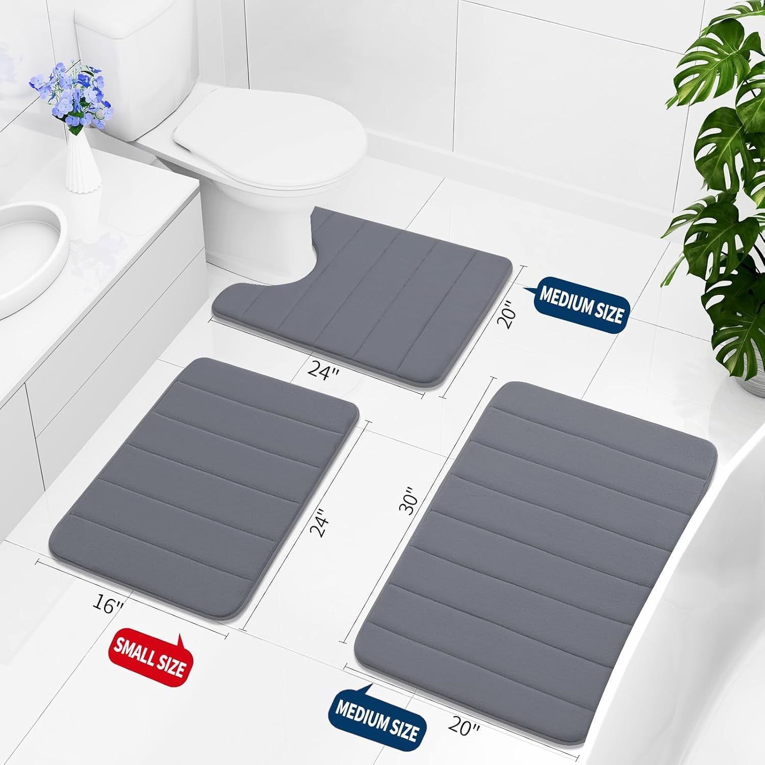 Memory Foam Bath Mat 70 X 24, Ultra Soft Absorbent Bathroom Rugs | Dark Grey, Machine Washable Quick Dry Bath Mats for Bathroom Floor, Shower and Tub, Home Decor Accessories